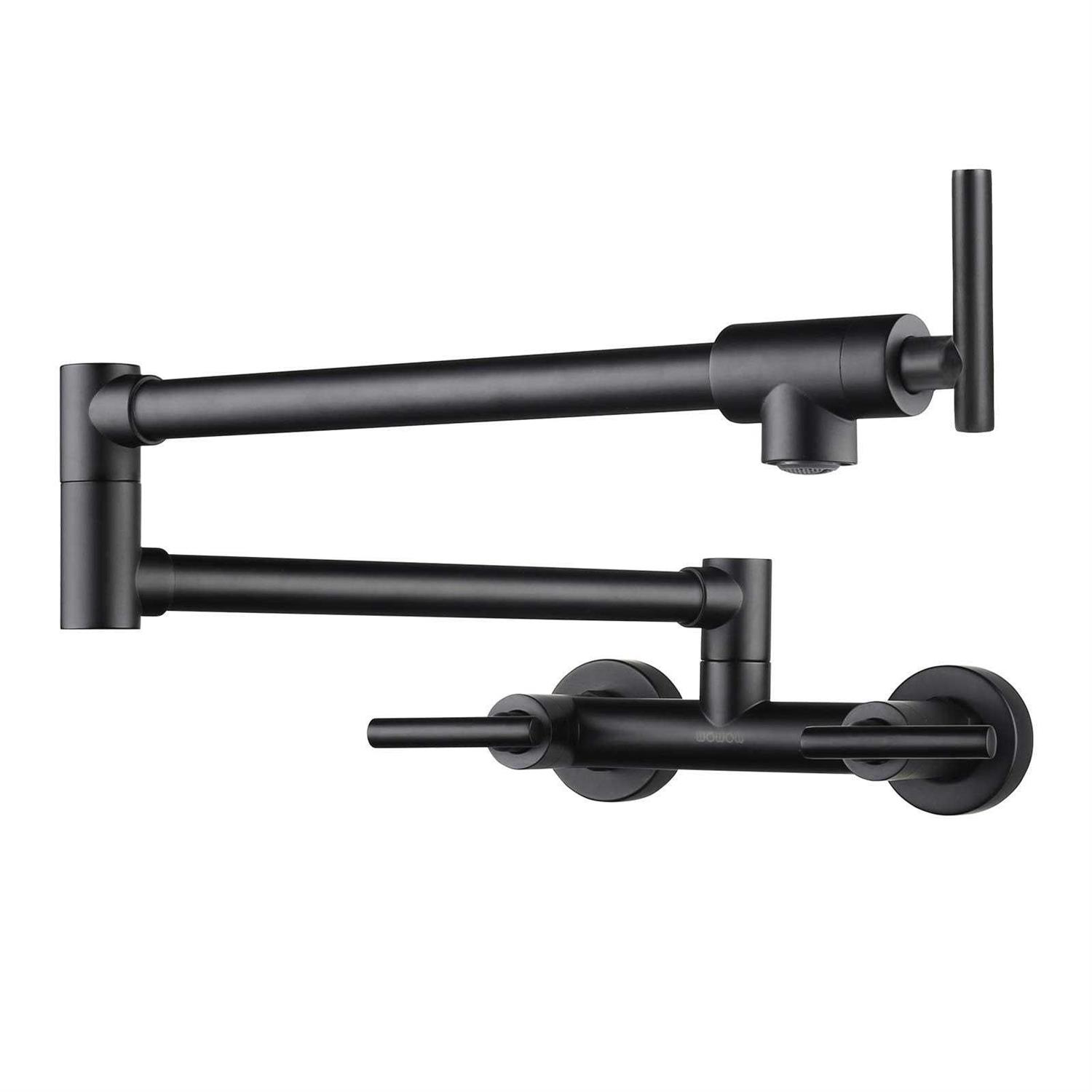 WOWOW Double Handle Wall-Mount Pot Filler Kitchen Faucet 2311100 - Zenithce