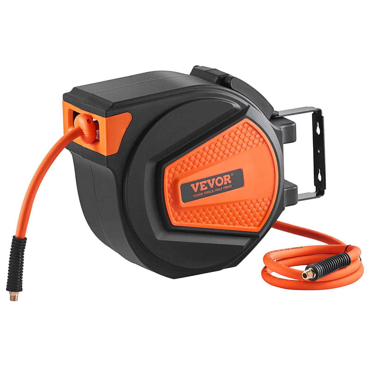 VEVOR Retractable Air Hose Reel 3/8 IN x 50 FT Hybrid Air Hose Max 300PSI - Zenithce
