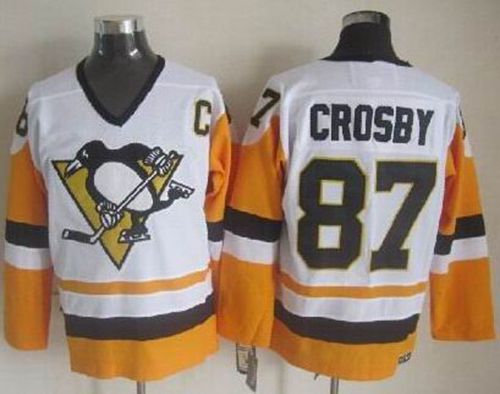 Penguins #87 Sidney Crosby White Black CCM Throwback Stitched Jersey - Zenithce