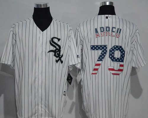 White Sox #79 Jose Abreu White(Black Strip) USA Flag Fashion Stitched Jersey - Zenithce