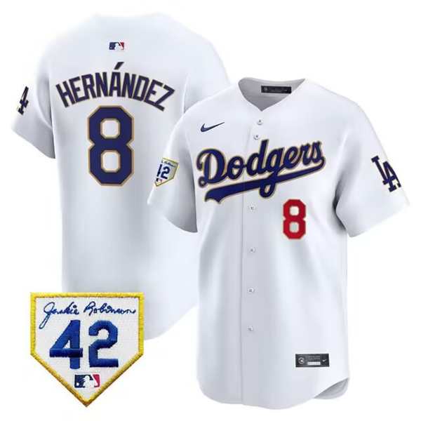 Los Angeles Dodgers #8 Enrique Hernández White 2024 Jackie Robinson Patch Stitched Jersey - Zenithce