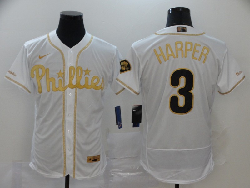 Philadelphia Phillies #3 Bryce Harper White Golden Stitched Jersey - Zenithce