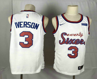 Philadelphia 76ers #3 Allen Iverson White 2019-20 Hardwood Classics Jersey With The Sponsor Logo - Zenithce
