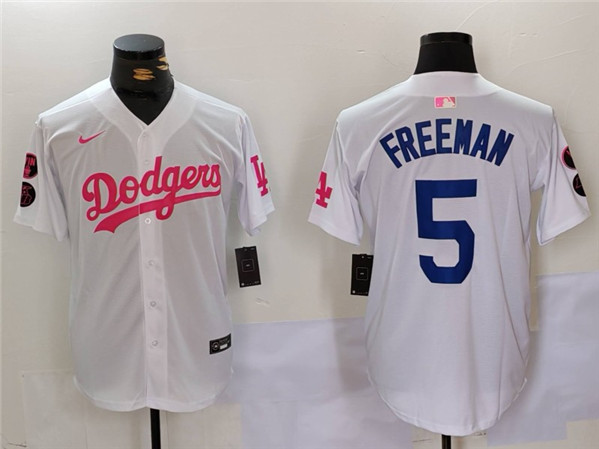 Los Angeles Dodgers #5 Freddie Freeman White Pink Vin Kobe Patch Stitched Jersey - Zenithce