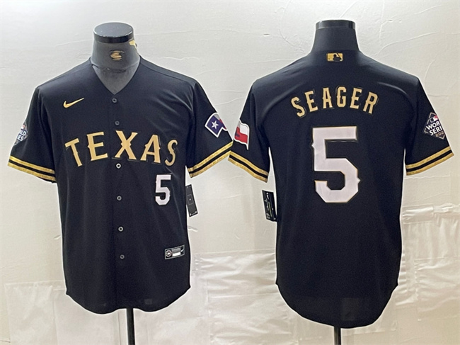 Texas Rangers #5 Corey Seager Black Gold With Patch Cool Base Stitched Jersey - Zenithce