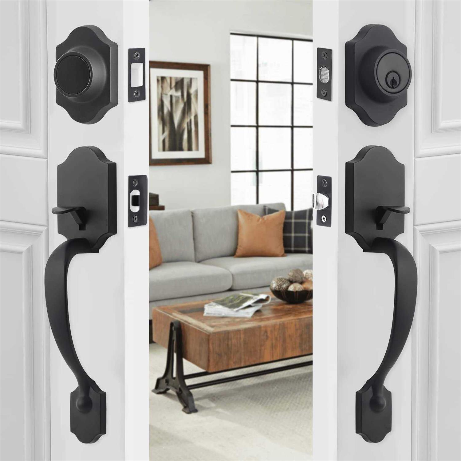 Natsukage Front Door Handle Set Heavy Duty Double Door Lock Set Double Door Handle Sets with Dummy - Zenithce