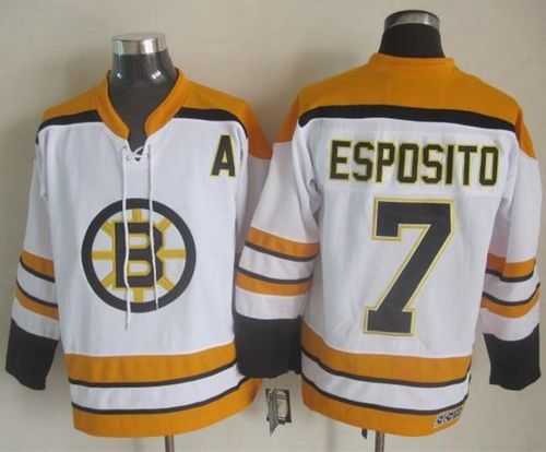 Bruins #7 Phil Esposito White CCM Throwback Stitched Jersey - Zenithce