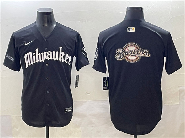 Milwaukee Brewers Team Big Logo Black 'Gothic 414 Shadows Edition' Vapor Premier Limited Stitched Jersey - Zenithce
