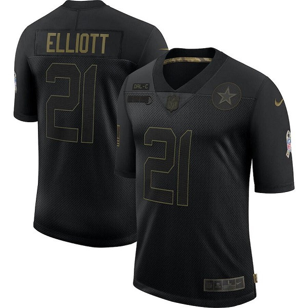 Dallas Cowboys #21 Ezekiel Elliott 2020 Black Salute To Service Limited Stitched Jersey - Zenithce