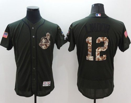 Indians #12 Francisco Lindor Green Flexbase Authentic Collection Salute To Service Stitched Jersey - Zenithce