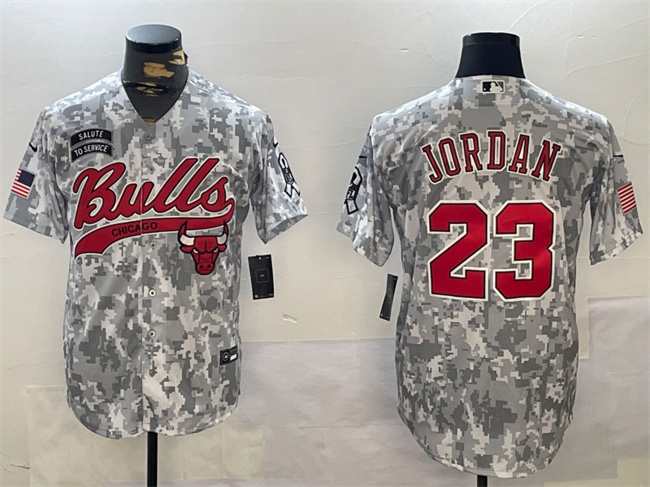 Chicago Bulls #23 Michael Jordan 2024 Arctic Camo Salute To Service Stitched Baseball Jersey - Zenithce