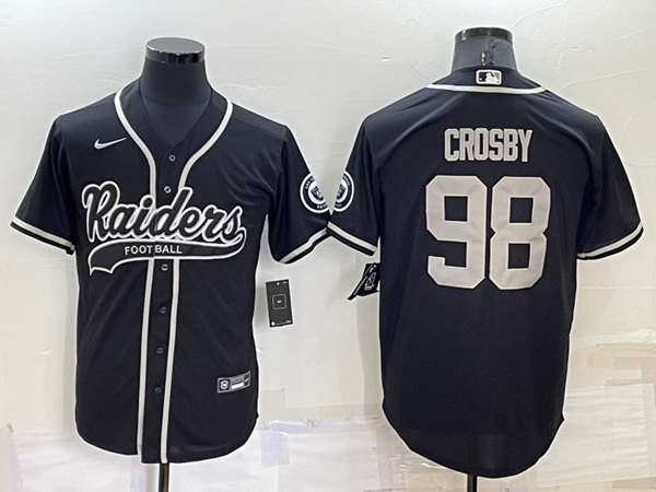 Las Vegas Raiders #98 Maxx Crosby Black Cool Base Stitched Baseball Jersey - Zenithce