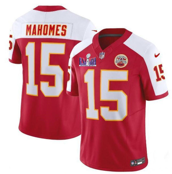 Kansas City Chiefs #15 Patrick Mahomes Red White 2024 F.U.S.E. Super Bowl LVIII Patch Vapor Untouchable Limited Stitched Jersey - Zenithce