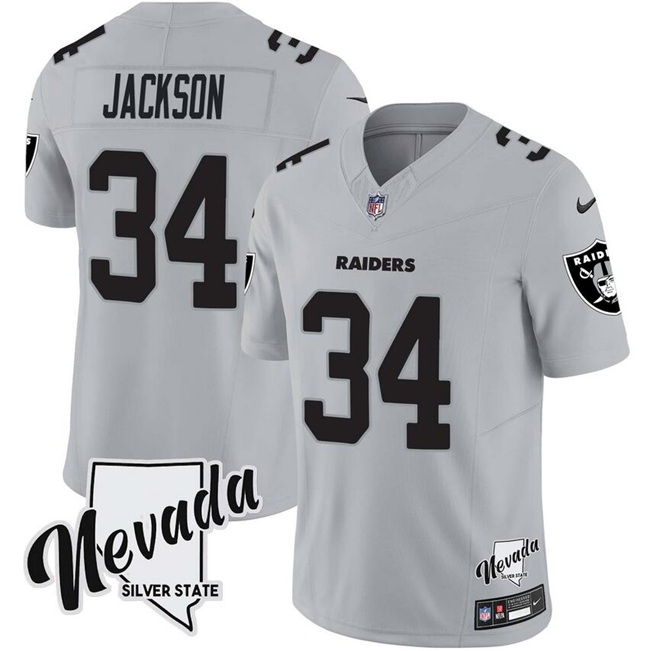 Las Vegas Raiders #34 Bo Jackson Gray F.U.S.E. With Nevada Silver Stat Patch Vapor Limited Stitched Jersey - Zenithce