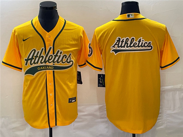 Oakland Athletics Yellow Team Big Logo Cool Base Stitched Jersey 002 - Zenithce
