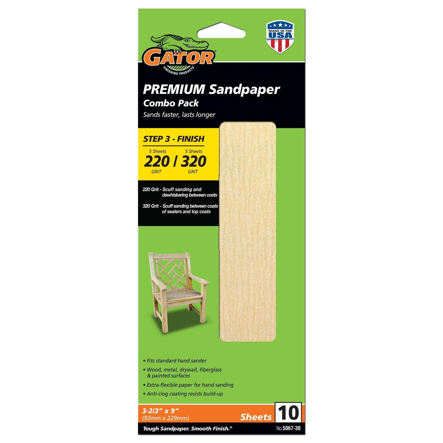 Gator Premium Multi-Surface Sanding Sheets 120/180 Grit 4 Pack - Zenithce