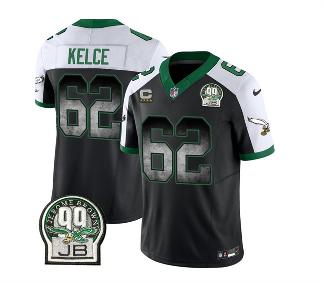 Philadelphia Eagles #62 Jason Kelce Black White 2023 F.U.S.E. With 4-Star C Patch Throwback Vapor Untouchable Limited Stitched Jersey - Zenithce