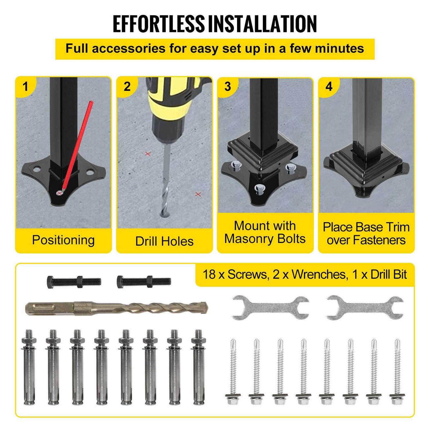 VEVORbrand Handrail for Stairs Fit 1 or 2 Steps Wrought Iron Handrail,Outdoor Stair Railing - Zenithce