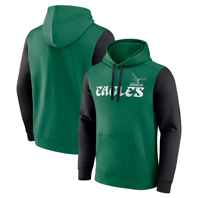 Philadelphia Eagles Kelly Green Black Fleece Pullover Hoodie - Zenithce