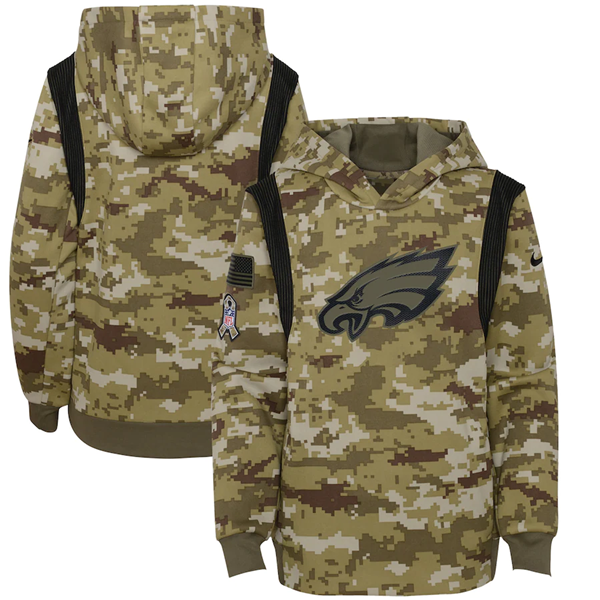 Youth Philadelphia Eagles 2021 Camo Salute To Service Therma Performance Pullover Hoodie - Zenithce