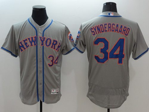 Mets #34 Noah Syndergaard Grey Flexbase Authentic Collection Stitched Jersey - Zenithce