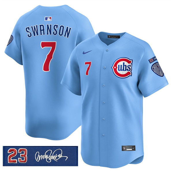 Chicago Cubs #7 Dansby Swanson Blue 'Ryne Sandberg Tribute' Vapor Limited V3 Stitched Jersey - Zenithce