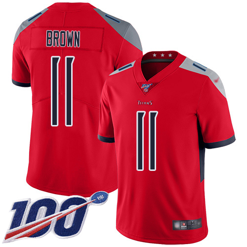 Tennessee Titans #11 A.J. Brown 2019 100th Season Red Stitched Inverted Legend Jersey - Zenithce
