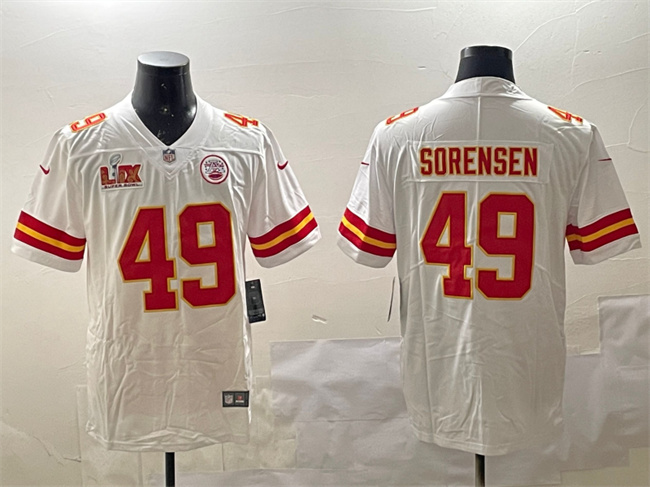 Kansas City Chiefs #49 Daniel Sorensen White 2025 Super Bowl LIX Patch Vapor Untouchable Limited Stitched Jersey - Zenithce
