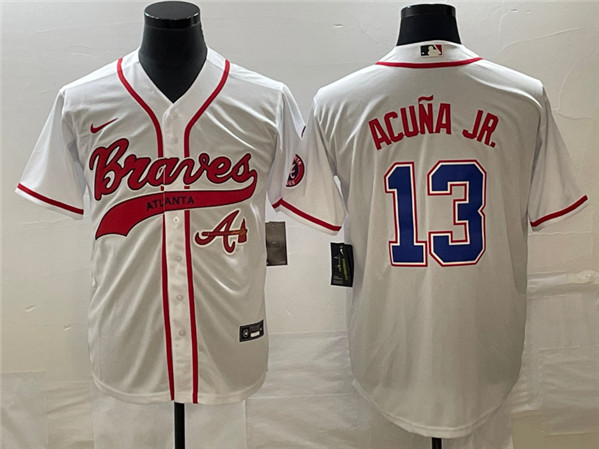 Atlanta Braves #13 Ronald Acu?a Jr. White Cool Base With Patch Stitched Jersey - Zenithce