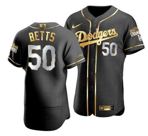 Los Angeles Dodgers #50 Mookie Betts Black Gold Edition Championship Flex Base Stitched Jersey - Zenithce