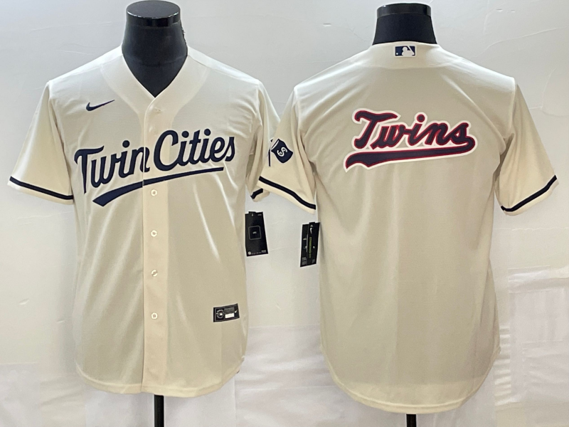 Minnesota Twins Cream Team Big Logo Cool Base Stitched Jersey - Zenithce