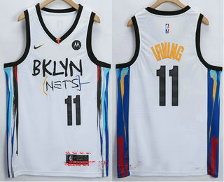 Brooklyn Nets #11 Kyrie Irving NEW White 2021 City Edition Swingman Stitched Jersey With The NEW Sponsor Logo - Zenithce