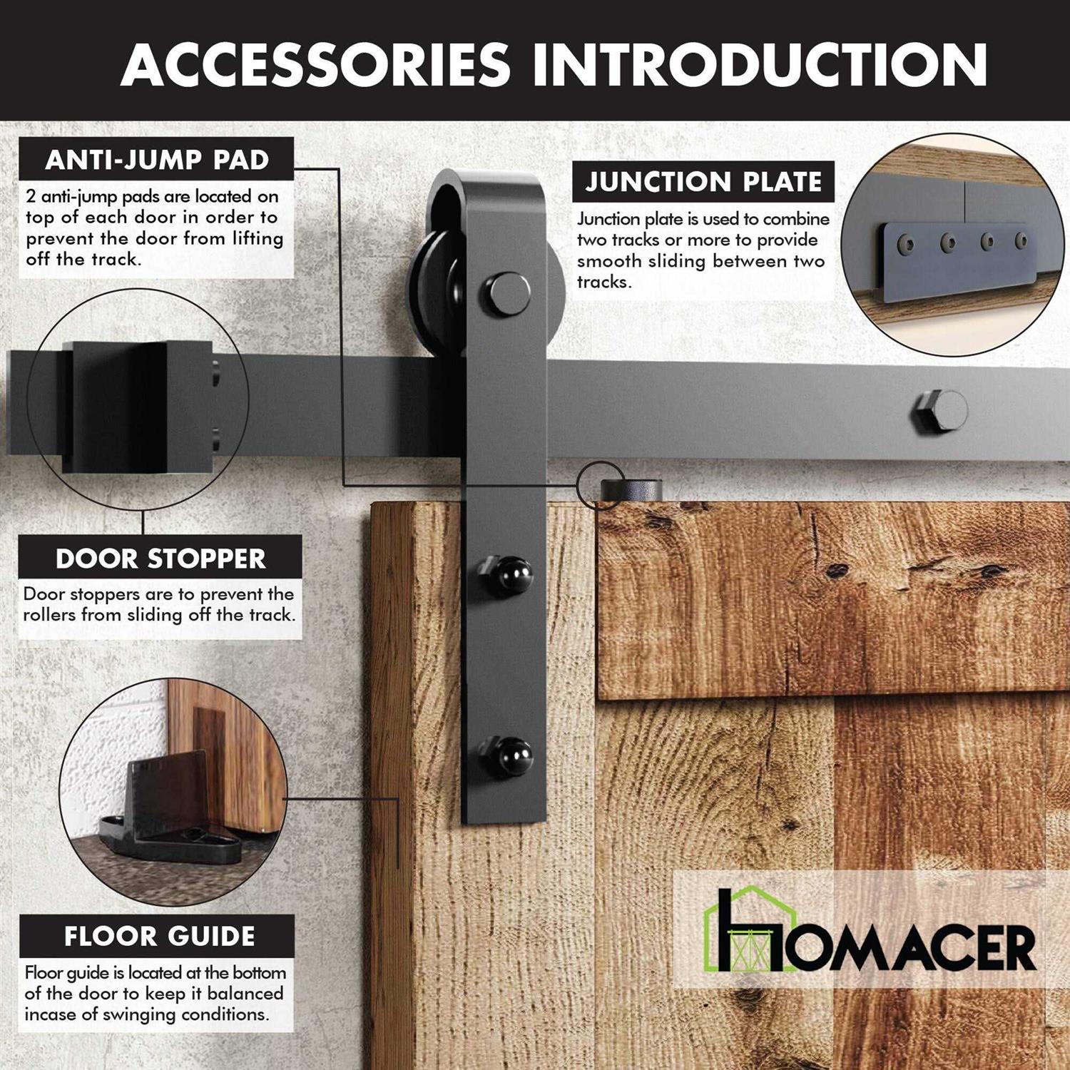 HOMACER Rustic Black Indoor/Outdoor I-strap Barn Door Hardware Kit - Zenithce