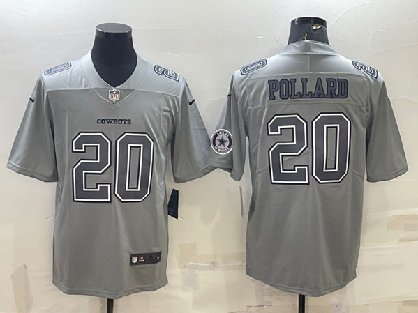 Dallas Cowboys #20 Tony Pollard With Patch Gray Atmosphere Fashion Stitched Jersey - Zenithce