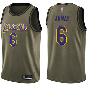 Lakers #6 LeBron James Green Salute to Service Swingman Jersey - Zenithce