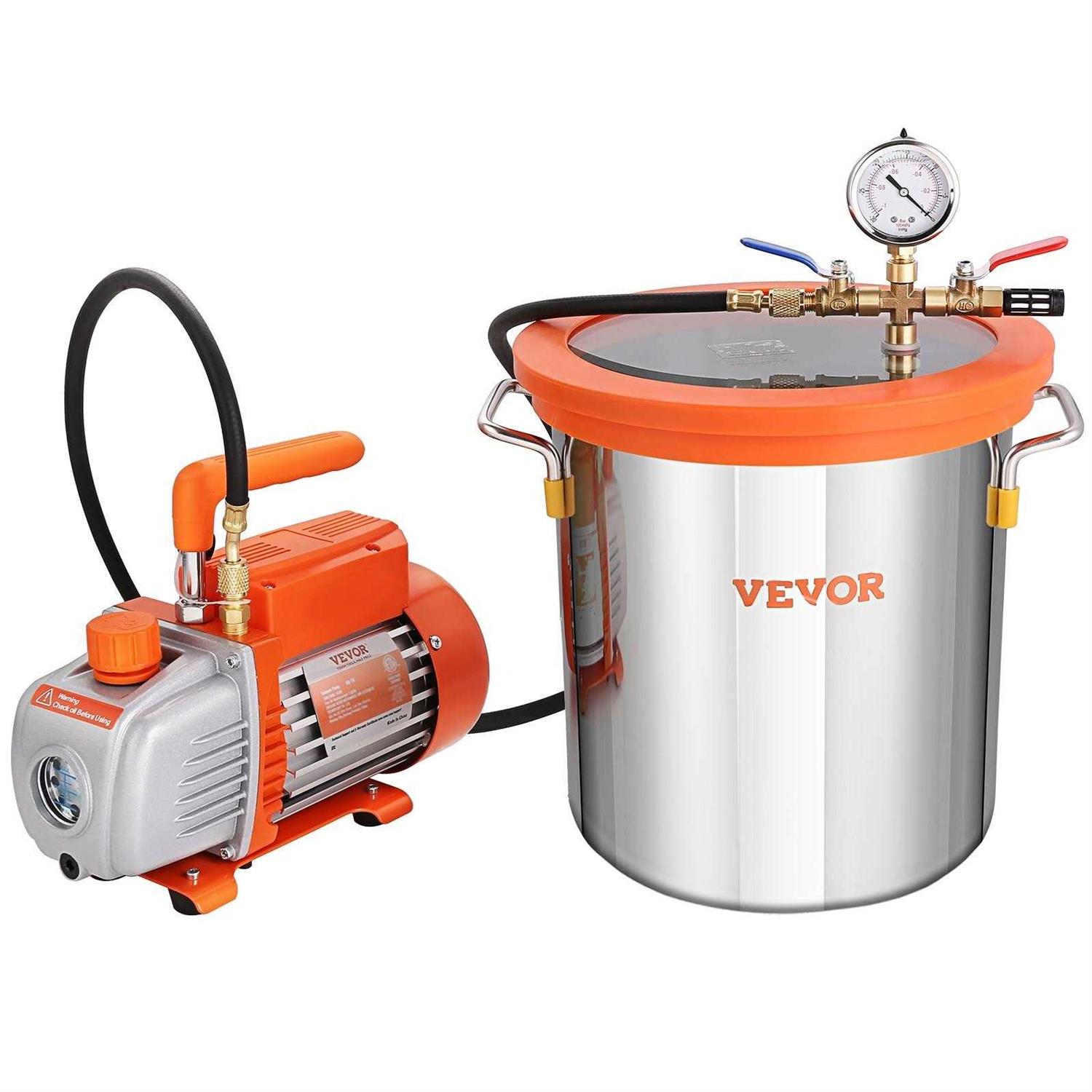 VEVOR Vacuum Pump 3 Gallon Vacuum Chamber w/ 4 Cfm Deep Vane Pump Purge Degas Epoxy Silicone Resin QCKTZKB3JLBXGT4CFV1 - Zenithce