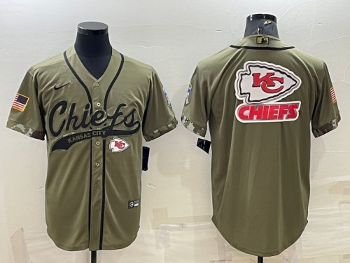 Kansas City Chiefs Olive Salute To Service Team Big Logo Cool Base Stitched Baseball Jersey - Zenithce