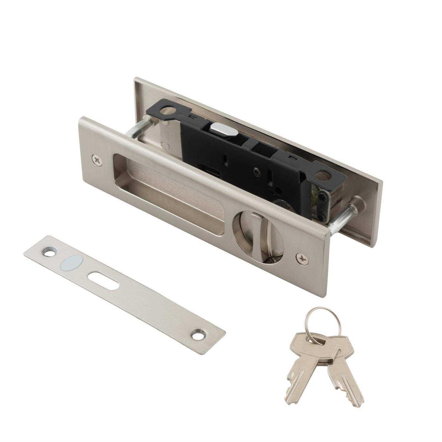 Hoconnie 6.3” Privacy Pocket Door Lock Hardware with Key Recessed Sliding Door Mortise Lock - Zenithce
