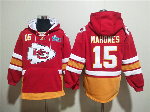 Kansas City Chiefs #15 Patrick Mahomes Red Super Bowl Lace-Up Pullover Hoodie - Zenithce