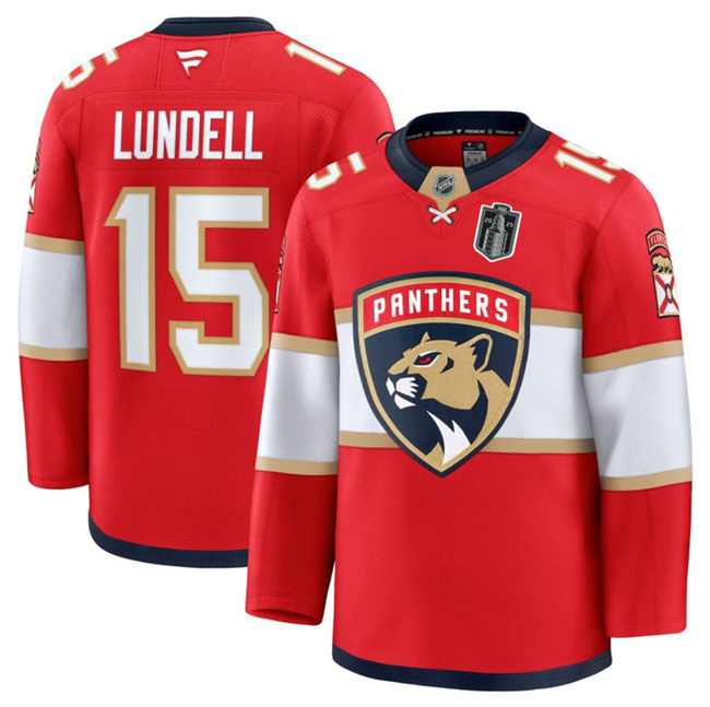 Florida Panthers #15 Anton Lundell Red 2025 Stanley Cup Final Patch Stitched Jersey - Zenithce