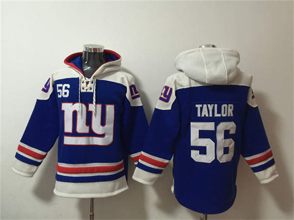 New York Giants #56 Lawrence Taylor Blue Ageless Must-Have Lace-Up Pullover Hoodie - Zenithce