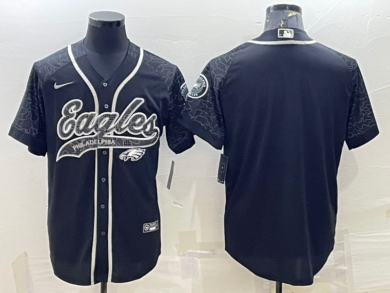 Philadelphia Eagles Blank Black Reflective With Patch Cool Base Stitched Baseball Jersey - Zenithce