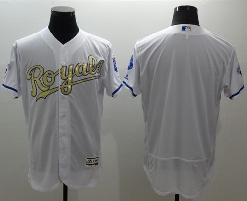 Royals Blank White FlexBase Authentic 2015 World Series Champions Gold Program Stitched Jersey - Zenithce