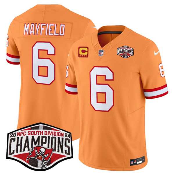 Tampa Bay Buccaneers #6 Baker Mayfield Orange 2024 F.U.S.E. NFC South Division Champions With 4-Star C Patch Limited Stitched Jersey - Zenithce