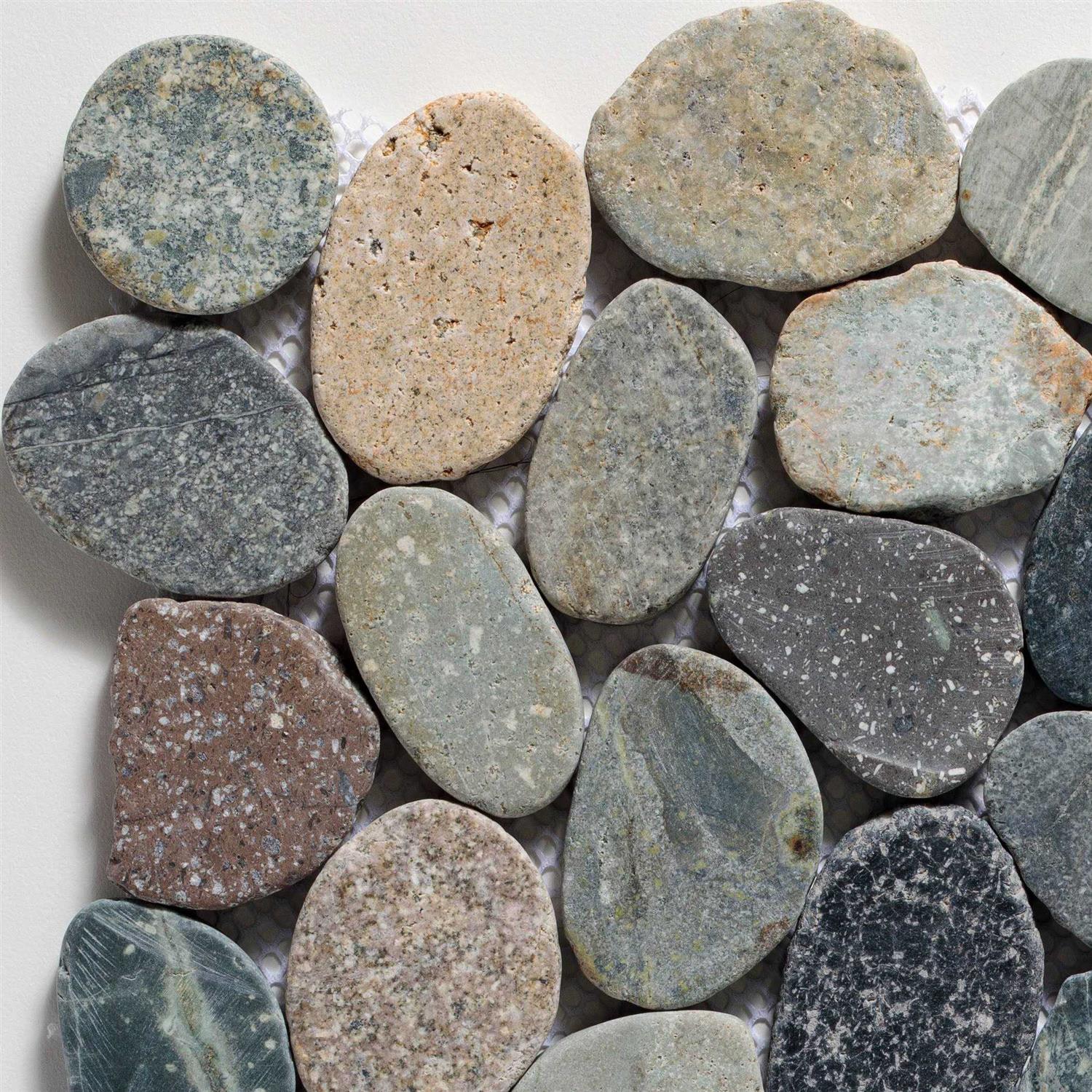 Tile Connection Pebble Marble Tile 11-1/4 in x 11-1/4 in x 9.5mm Mesh-Mounted Mosaic Tile - Zenithce