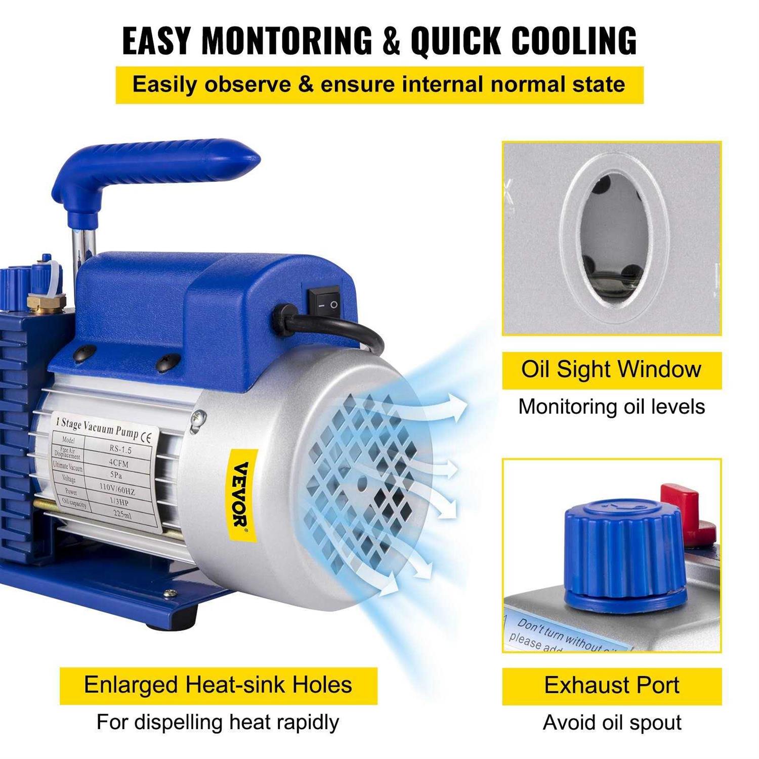 VEVOR Vacuum Pump 3 Gallon Stainless Steel Vacuum Degassing Chamber Kit 3CFM Vacuum Pump QCKTZKB3JLBXGT3CFV1 - Zenithce