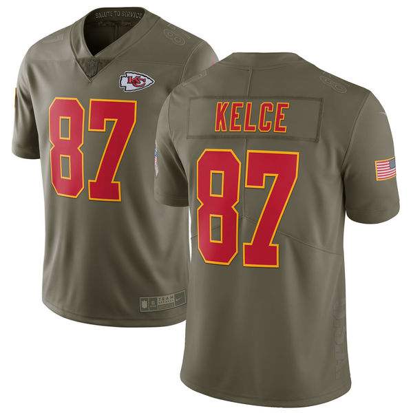 Kansas City Chiefs #87 Travis Kelce Olive Salute To Service Limited Stitched Nike Jersey - Zenithce