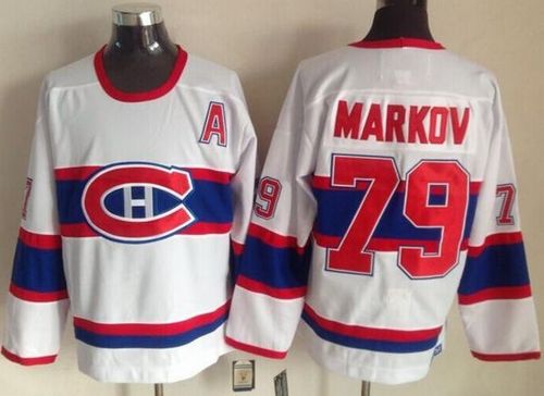 Canadiens #79 Andrei Markov White CCM Throwback Stitched Jersey - Zenithce