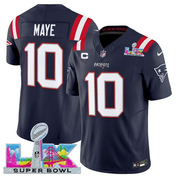 New England Patriots #10 Drake Maye Navy 2025 F.U.S.E. Super Bowl LX Patch And 1-Star C Patch Vapor Limited Stitched Jersey - Zenithce
