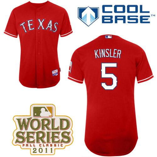 Rangers #5 Ian Kinsler Red Cool Base 2011 World Series Patch Stitched Jersey - Zenithce